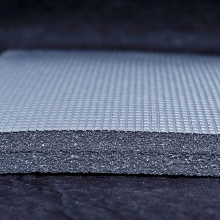 Flexible foam insulation material with reinforced aluminum foil facing for thermal insulation applications.