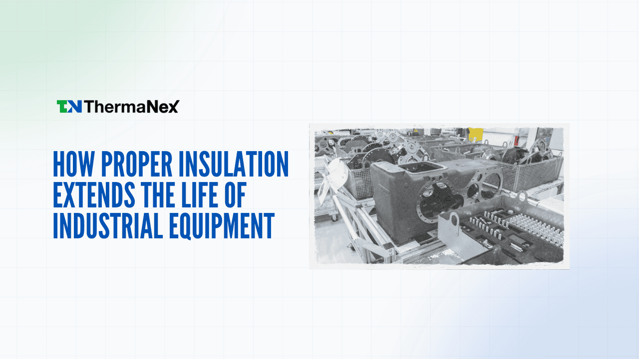 Industrial equipment insulated with Therma Nex materials to enhance durability and efficiency, demonstrating proper insulation techniques for extending equipment lifespan.